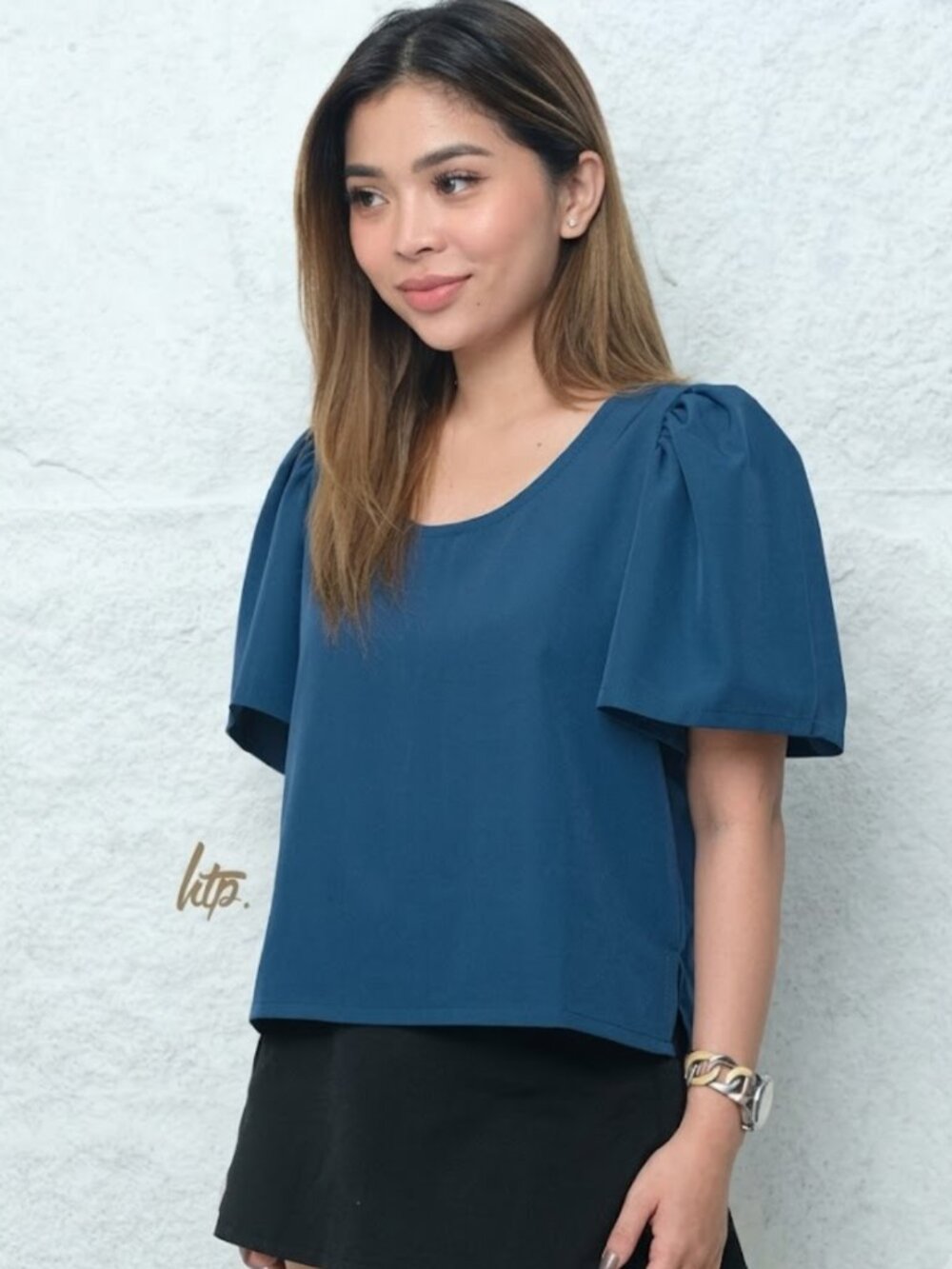 Women's Scoopneck Top (Blue) - Modern Filipiniana